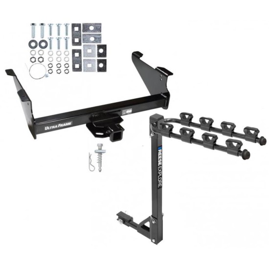 Trailer Tow Hitch w/ 4 Bike Rack For 03-24 Dodge Ram 1500 2500 3500 tilt away adult or child arms fold down carrier