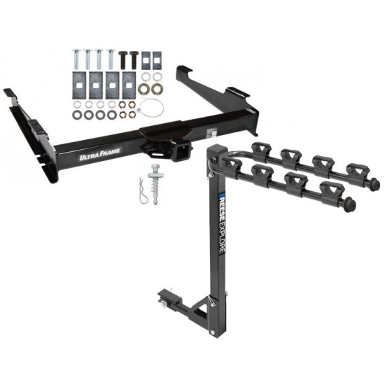 Trailer Tow Hitch w/ 4 Bike Rack For 00-06 Chevy Suburban GMC Yukon XL 1500 2500 tilt away adult or child arms fold down carrier 