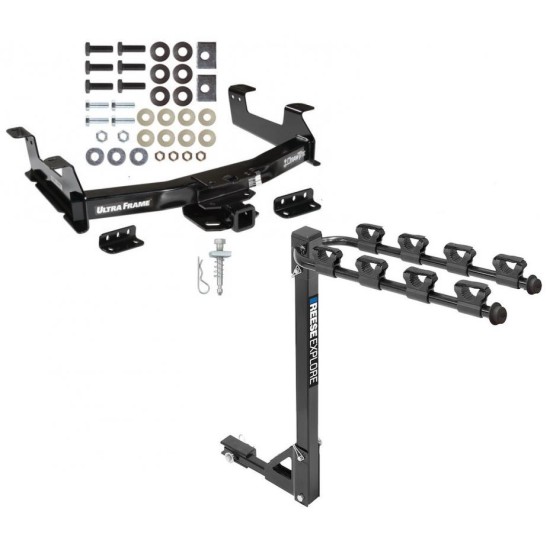 Trailer Tow Hitch w/ 4 Bike Rack For 11-14 Chevy Silverado GMC Sierra 2500 3500 HD tilt away adult or child arms fold down carrier