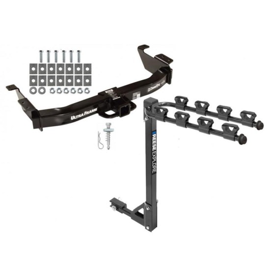 Trailer Tow Hitch w/ 4 Bike Rack For 00-14 Ford E-150 E-250 E-350 Econoline tilt away adult or child arms fold down carrier 