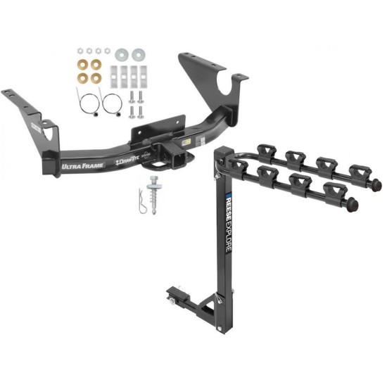 Trailer Tow Hitch w/ 4 Bike Rack For 11-18 RAM 1500 19-24 Classic tilt away adult or child arms fold down carrier