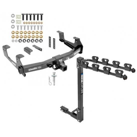 Trailer Tow Hitch w/ 4 Bike Rack For 15-19 Chevy Silverado GMC Sierra 2500 3500 HD tilt away adult or child arms fold down carrier