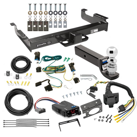 Class 5 2-1/2" Receiver Hitch For 03-24 Chevy Express GMC Savana Van w/ Draw-Tite Trailer Brake Control 7-Way RV Wiring Complete System Receiver 2-5/16" Tow Ball