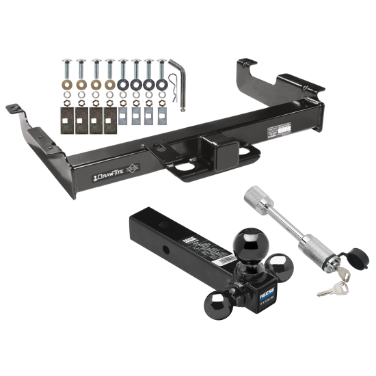 Class 5 Trailer Tow Hitch For 96-24 Chevy Express GMC Savana Van 1500 2500 3500 w/ 1-7/8" 2" 2-5/16" Tri-Tow-Ball Mount and Towing Lock