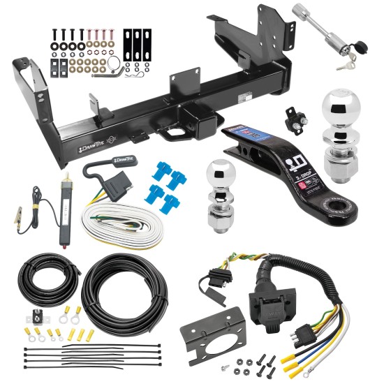 Class 5 Trailer Tow Hitch For 03-10 Dodge Ram 11-23 RAM 2500 3500 w/ 7-Way Wiring 2-5/16" and 2" Ball 10" Long 3" Drop Draw Bar and Towing Lock