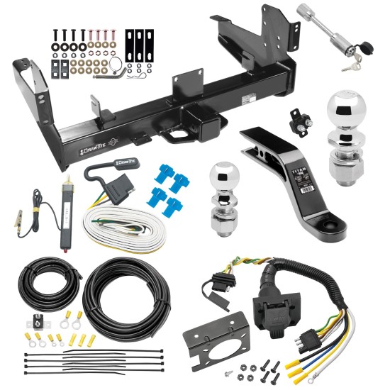 Class 5 Trailer Tow Hitch For 03-10 Dodge Ram 11-23 RAM 2500 3500 w/ 7-Way Wiring 2-5/16" and 2" Ball 10" Long 5" Drop Draw Bar and Towing Lock