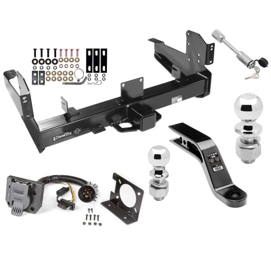 Class 5 Trailer Tow Hitch For 11-24 RAM 2500 3500 w/ 7-Way Wiring 2-5/16" and 2" Ball 10" Long 5" Drop Draw Bar and Towing Lock