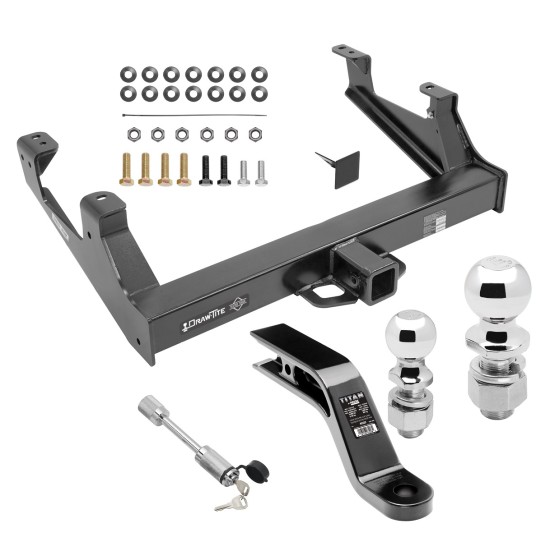 Class 5 Trailer Tow Hitch For 15-19 Chevy Silverado GMC Sierra 2500 3500 HD Exc Cab & Chassis w/ 2-5/16" and 2" Ball 10" Long 5" Drop Draw Bar and Towing Lock