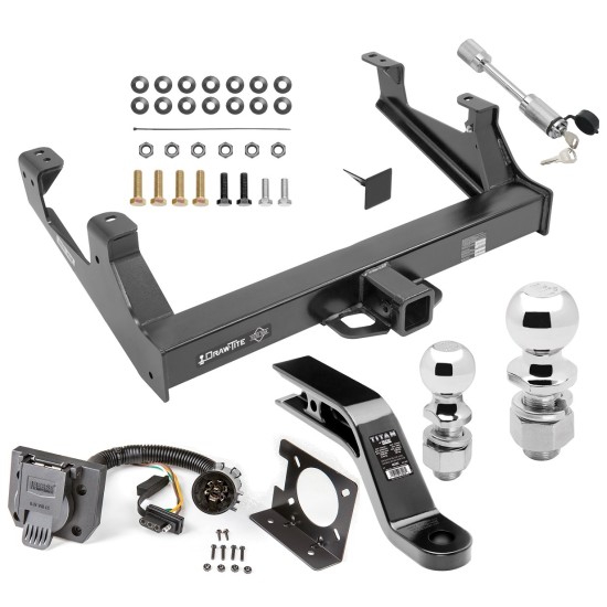 Class 5 Trailer Tow Hitch For 15-19 Chevy Silverado GMC Sierra 2500 3500 HD Exc Cab & Chassis w/ 7-Way Wiring 2-5/16" and 2" Ball 10" Long 5" Drop Draw Bar and Towing Lock