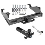 Class 5 Trailer Tow Hitch For 99-24 F-350 F-450 F-550 Super Duty Cab & Chassis w/ 1-7/8" 2" 2-5/16" Tri-Tow-Ball Mount and Towing Lock