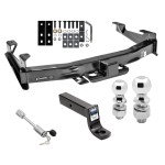 Class 5 Trailer Tow Hitch For 01-10 Chevy Silverado GMC Sierra 2500 3500 w/ 2-5/16" and 2" Balls 5" Drop Mount and Towing Lock