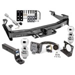 Class 5 Trailer Tow Hitch For 01-10 Chevy Silverado GMC Sierra 2500 3500 w/ 7-Way Wiring 2-5/16" and 2" Balls 5" Drop Mount and Towing Lock