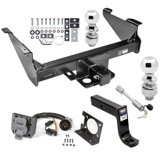 Class 5 Trailer Tow Hitch For 11-23 Dodge RAM 1500 2500 3500 Except Mega Cab w/  7-Way Wiring 2-5/16" and 2" Balls 7-3/4" Drop Mount and Towing Lock