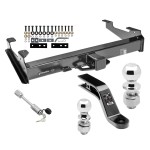 Class 5 Trailer Tow Hitch For 01-10 Chevy Silverado GMC Sierra 2500 3500 HD w/ 2-5/16" and 2" Ball 10" Long 5" Drop Draw Bar and Towing Lock