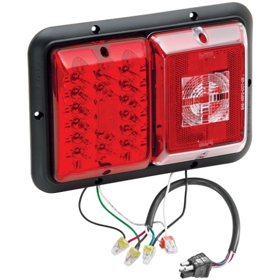 Bargman LED Recessed Trailer Taillight Horizontal Mount w/ Red Incandescent Backup Black Base w/ 4 Square Plug