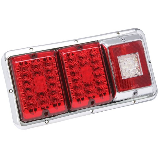 Bargman Triple Trailer Taillight Horizontal Mount w/ Red/Red LED Incandescent w/ Backup Chrome Base RV