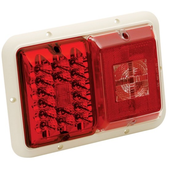 Bargman Trailer Taillight Horizontal Mount 84/85 Series w/ Red LED Incandescent Backup w/ White Base RV