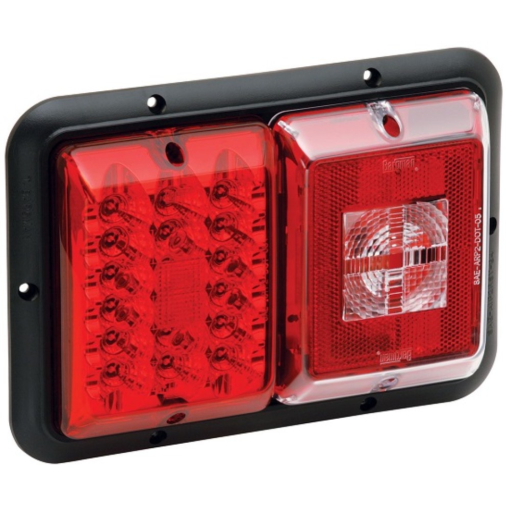 Bargman Trailer Taillight Horizontal Mount 84/85 Series w/ Red LED Incandescent Backup w/ Black Base RV