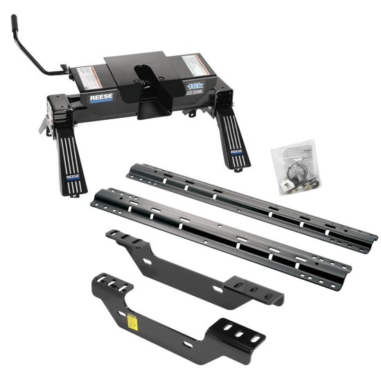 Reese Quick Install Rail Kit and 16K Dual Jaw 5th Wheel Hitch For 11-19 Chevy Silverado GMC Sierra 2500 3500 Custom Fit No Drill Base Rails For 5th Wheel and Trailer Fifth