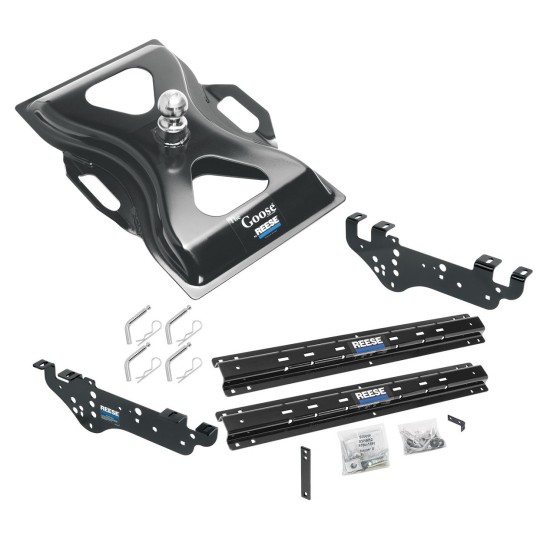 Reese Outboard Quick Install Rail Kit and 25K Gooseneck Hitch For 99-10 Ford F250 F350 F450 Custom Fit No Drill Base Rails For Gooseneck Trailer