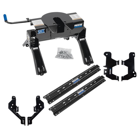 Reese Outboard Quick Install Rail Kit and 20K 5th Wheel Hitch For 2019-2024 RAM 1500 New Body Custom Fit No Drill Base Rails For 5th Wheel and Trailer Fifth