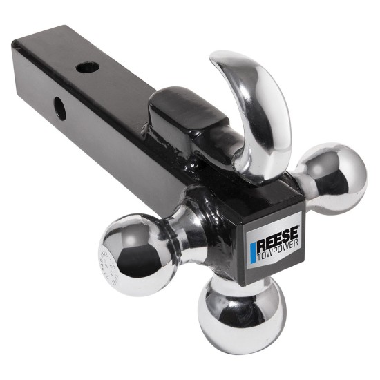 Reese Triple Ball Trailer Hitch Ball Mount w/ Tow Hook Fits 2" Tow Receiver 1-7/8" 2" and 2-5/16" Balls Chrome