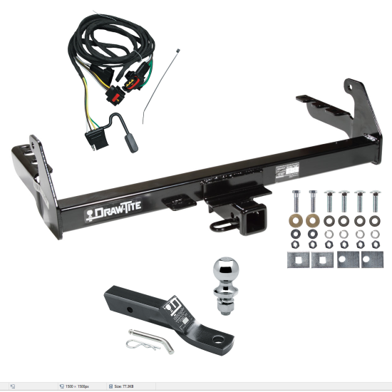 Trailer Tow Hitch For 2004 Dodge Dakota Complete Package w/ Wiring and 1-7/8" Ball