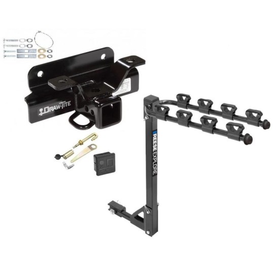 Trailer Tow Hitch w/ 4 Bike Rack For 03-09 Dodge Ram 1500 2500 3500 tilt away adult or child arms fold down carrier w/ Lock and Cover