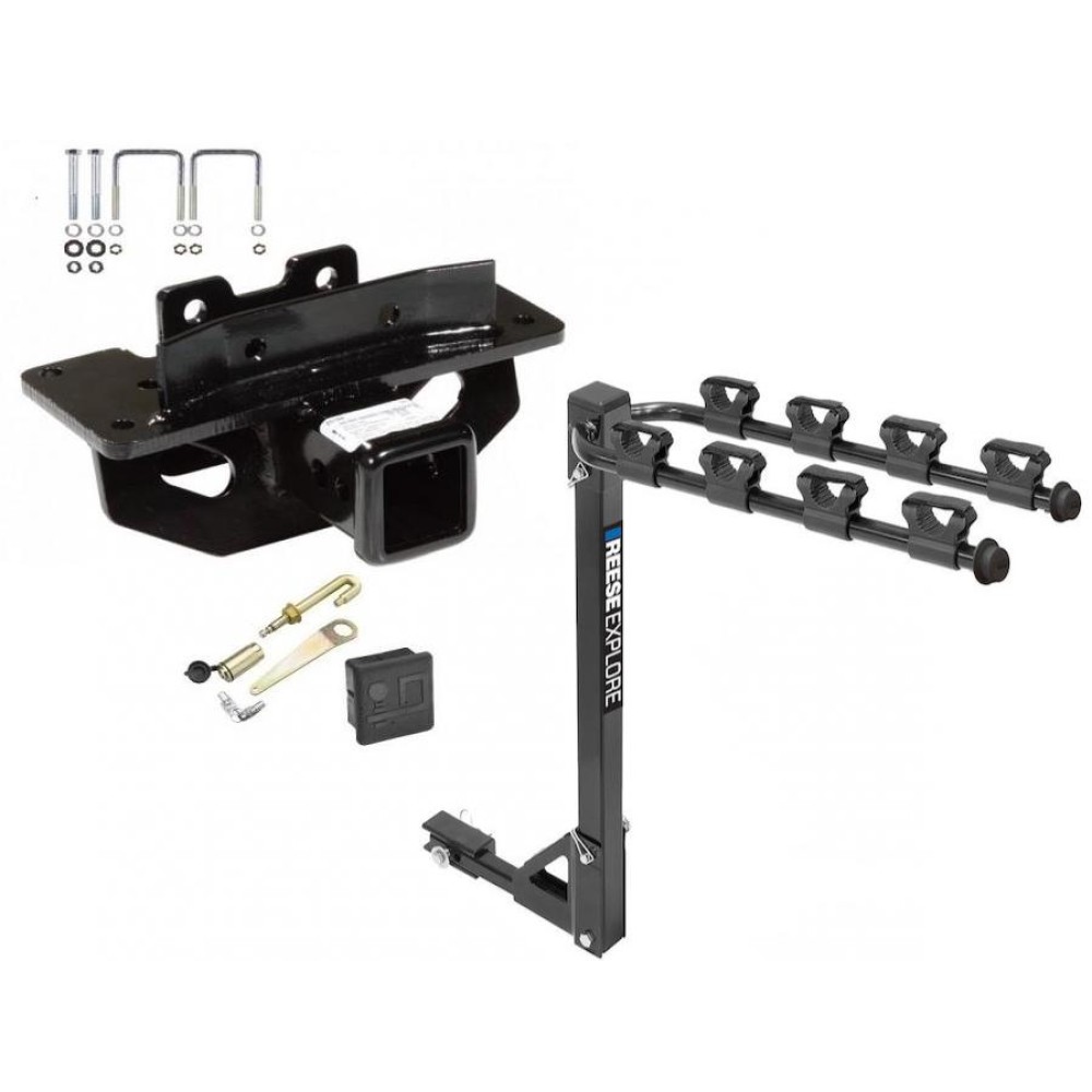 Trailer Tow Hitch w/ 4 Bike Rack For 04-09 Chrysler Aspen Dodge Durango tilt away adult or child arms fold down carrier w/ Lock and Cover