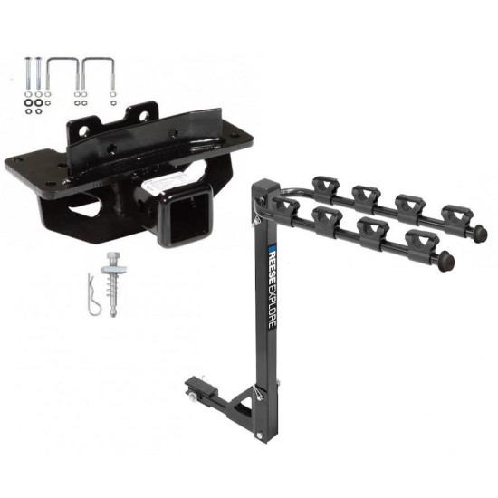 Trailer Tow Hitch w/ 4 Bike Rack For 04-09 Chrysler Aspen Dodge Durango tilt away adult or child arms fold down carrier