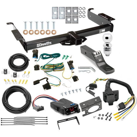 Class 3 Hitch For 03-24 Chevy Express GMC Savana Van w/ Draw-Tite Trailer Brake Control 7-Way RV Wiring Complete System Receiver 2" Tow Ball