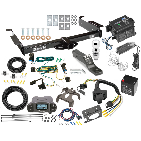 Class 3 Hitch For 03-24 Chevy Express GMC Savana Van w/ Tekonsha Prodigy P3 Trailer Brake Control 7-Way RV Wiring Breakaway Battery Charger Complete System Receiver 2" Tow Ball