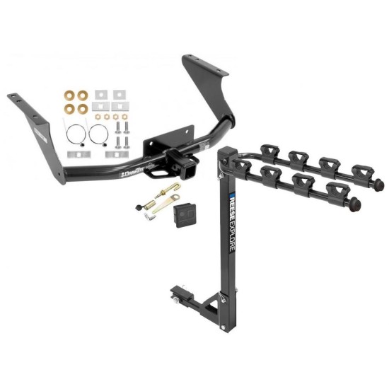 Trailer Tow Hitch w/ 4 Bike Rack For 11-18 RAM 1500 19-23 Classic 11-14 Dodge Ram Pickup tilt away adult or child arms fold down carrier w/ Lock and Cover