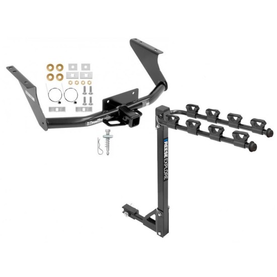 Trailer Tow Hitch w/ 4 Bike Rack For 11-18 RAM 1500 19-23 Classic Dodge Ram Pickup tilt away adult or child arms fold down carrier