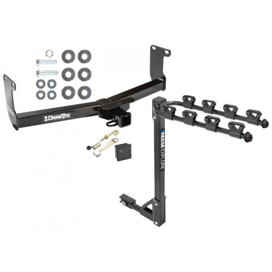 Trailer Tow Hitch w/ 4 Bike Rack For 05-11 Dodge Dakota Mitsubishi Raider RAM Dakota tilt away adult or child arms fold down carrier w/ Lock and Cover