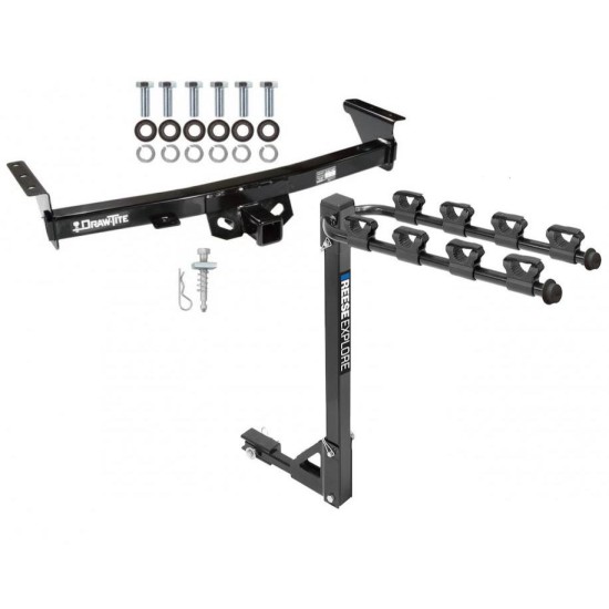 Trailer Tow Hitch w/ 4 Bike Rack For 05-24 Nissan Frontier Suzuki Equator tilt away adult or child arms fold down carrier