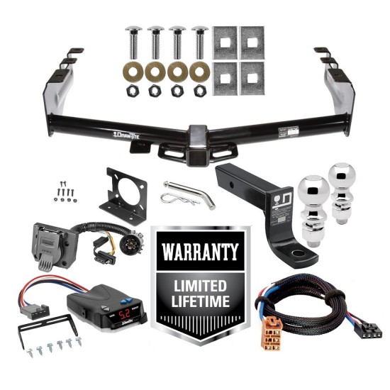 Trailer Hitch Brake Control and Wiring Kit For 03-07 Chevy Silverado GMC Sierra 1500 03-04 2500 LD w/ Dual 2" and 2- 5/16" Ball 4" Drop Mount 7-Way Pin Blade RV Controller