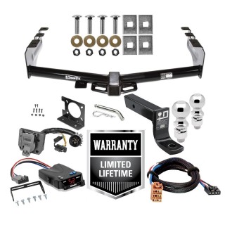 Trailer Hitch Brake Control and Wiring Kit For 99-02 Chevy Silverado GMC Sierra 1500 99-02 2500 LD w/ Dual 2" and 2- 5/16" Ball 4" Drop Mount 7-Way Pin Blade RV Controller