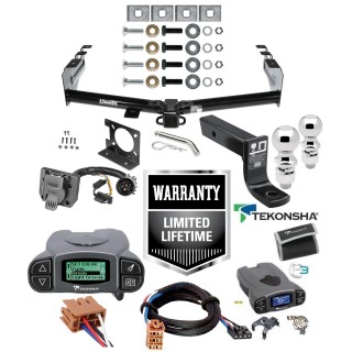 Trailer Hitch Tow Package w/ Tekonsha Prodigy P3 Brake Control For 03-07 Chevy Silverado GMC Sierra 1500 03-04 2500 LD w/ Dual 2" and 2- 5/16" Ball 4" Drop Mount 7-Way Pin Blade RV Controller