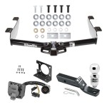 Trailer Hitch Package w/ Wiring For 01-10 Chevy Silverado GMC Sierra 2500 3500 w/ 2" Ball 2" Drop Mount 7-Way Pin Blade RV Class 4