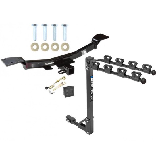 Trailer Tow Hitch w/ 4 Bike Rack For 05-10 Hyundai Tucson 05-10 KIA Sportage tilt away adult or child arms fold down carrier w/ Lock and Cover