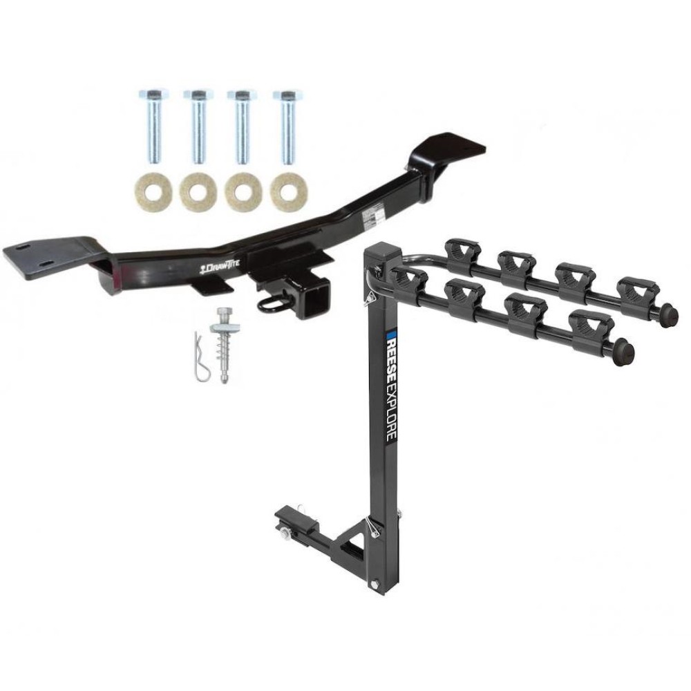 Trailer Tow Hitch w/ 4 Bike Rack For 05-10 Hyundai Tucson 05-10 KIA Sportage tilt away adult or child arms fold down carrier