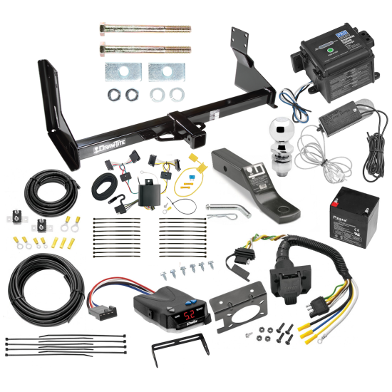 Trailer Hitch and Brake Control Kit For 07-13 Mercedes-Benz Sprinter Freightliner Dodge 2500 3500 Controller 7-Way RV Wiring Breakaway Battery Charger Harness Complete System Receiver 2" Tow Ball with factory step bumper