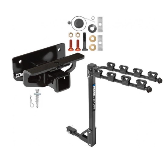 Trailer Tow Hitch w/ 4 Bike Rack For 03-23 Dodge Ram 1500 2500 3500 tilt away adult or child arms fold down carrier