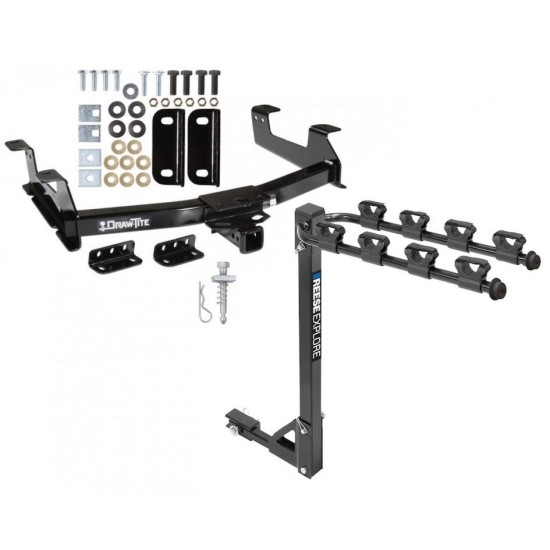 Trailer Tow Hitch w/ 4 Bike Rack For 11-14 Chevy Silverado GMC Sierra 2500HD 3500HD tilt away adult or child arms fold down carrier