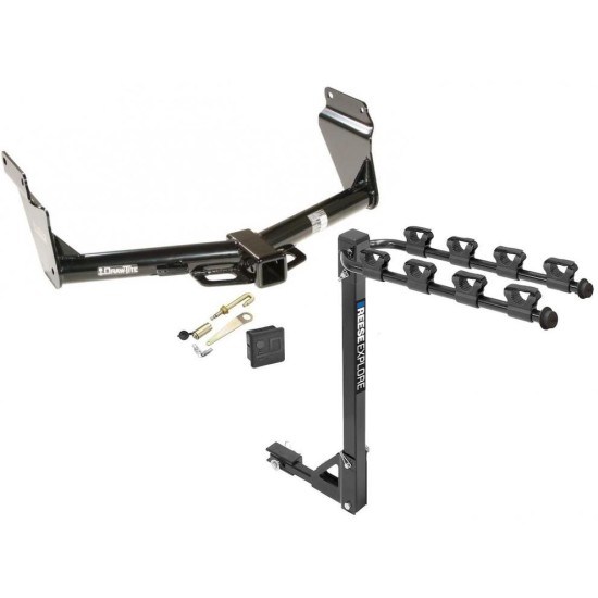 Trailer Tow Hitch w/ 4 Bike Rack For 11-24 Dodge Durango 14-21 Jeep Grand Cherokee EcoDiesel tilt away adult or child arms fold down carrier w/ Lock and Cover