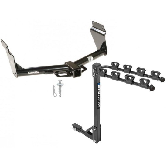 Trailer Tow Hitch w/ 4 Bike Rack For 11-24 Dodge Durango 14-21 Jeep Grand Cherokee EcoDiesel tilt away adult or child arms fold down carrier