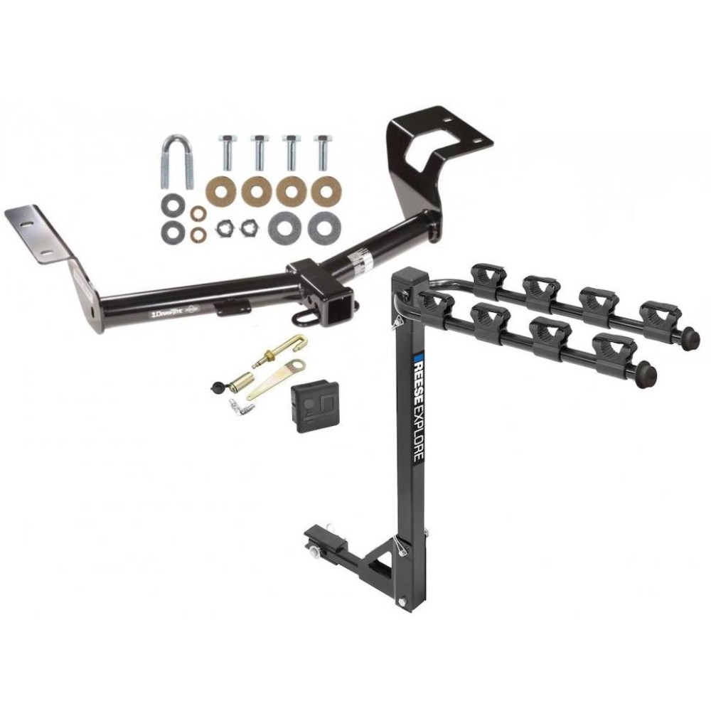 Trailer Tow Hitch w/ 4 Bike Rack For 12-16 Honda CR-V tilt away adult or child arms fold down carrier w/ Lock and Cover