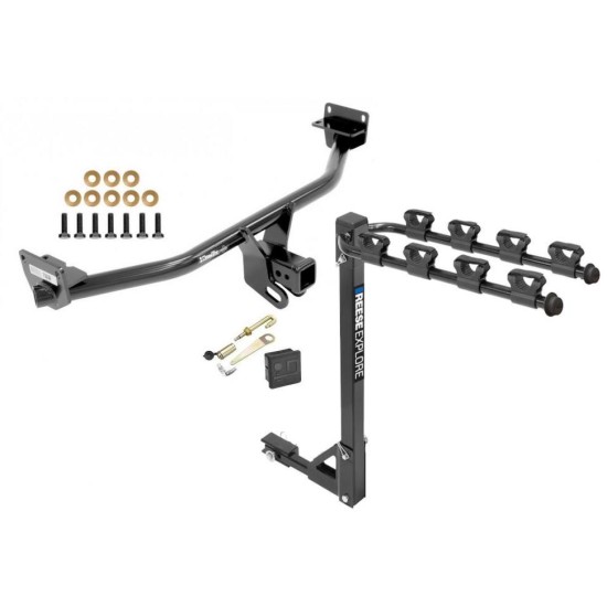 Trailer Tow Hitch w/ 4 Bike Rack For 16-21 Hyundai Tucson tilt away adult or child arms fold down carrier w/ Lock and Cover