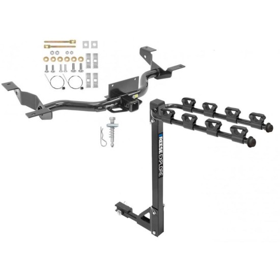 Trailer Tow Hitch w/ 4 Bike Rack For 14-24 RAM ProMaster 1500 2500 (3500 w/o Extended Body) tilt away adult or child arms fold down carrier